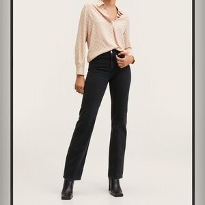 Women’s Mango monogram printed‎ cream button down flowy shirt size 4